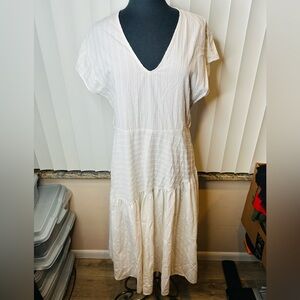 Zara Premium Denim Collection Bone White Cotton Low Waist Maxi Dress Size Large